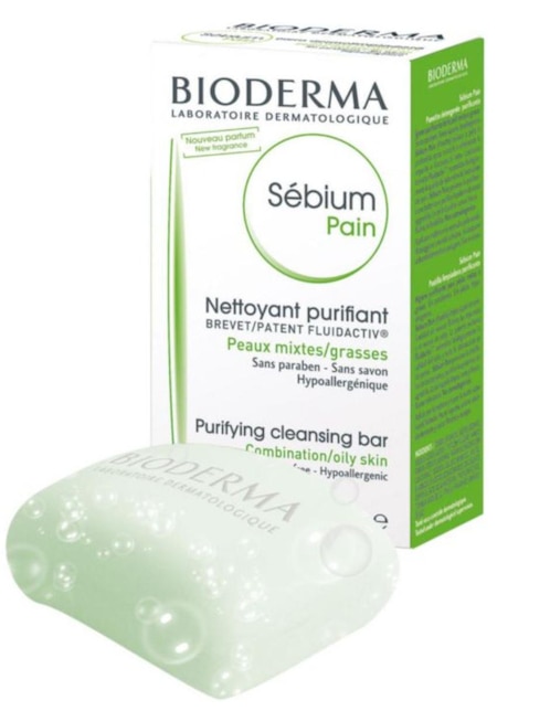 Jabón para rostro recomendado para el tratamiento del acné Sébium Pain Bioderma para piel grasa