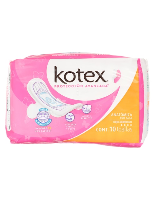 Toallas femeninas Kotex con alas 10 piezas