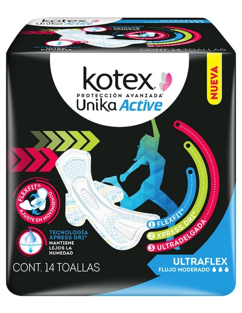 Toallas femeninas Kotex con alas 14 piezas