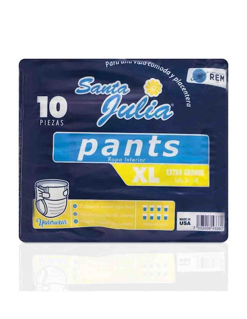 Pañales tipo calzón para adulto Santa Julia 10 piezas