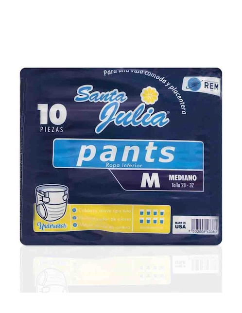 Pañales tipo calzón para adulto Santa Julia 10 piezas