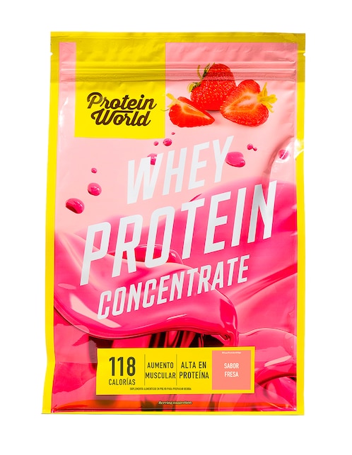 Whey Protein Concentrate Protein World sabor fresa en polvo