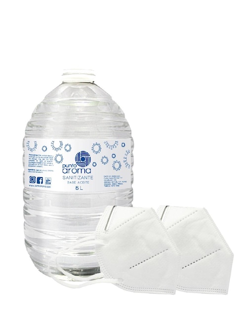 Set desinfectante para pulverizar y 2 cubrebocas Punto Aroma 5 litros