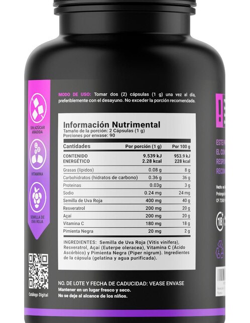 Suplemento Alimenticio B Life Resveratrol Con Semilla De Uva Roja Acai B 4