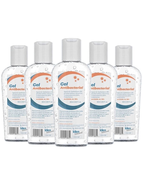 Gel antibacterial desinfectante Idea natura 5 piezas