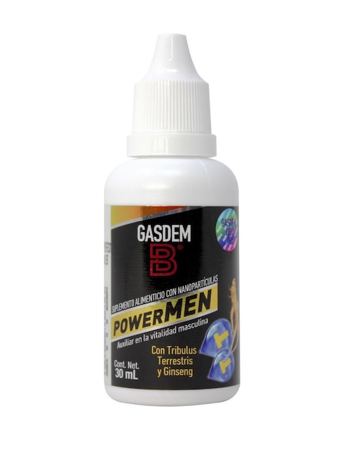 Gotas con tribelus terrestris PowerMen Gasdem-B con ginkgo biloba, nerviofito, sabila, castaño de indias, clorofila, nopal, carbón vegetal 30 ml