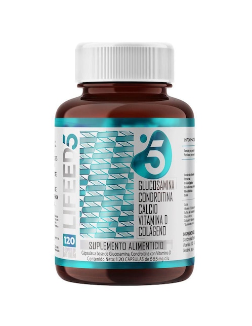 Glucosamina Condroitina Calcio Vitamina D Colágeno Lifeed5 con glucosamina, condroitina y msm 120 cápsulas