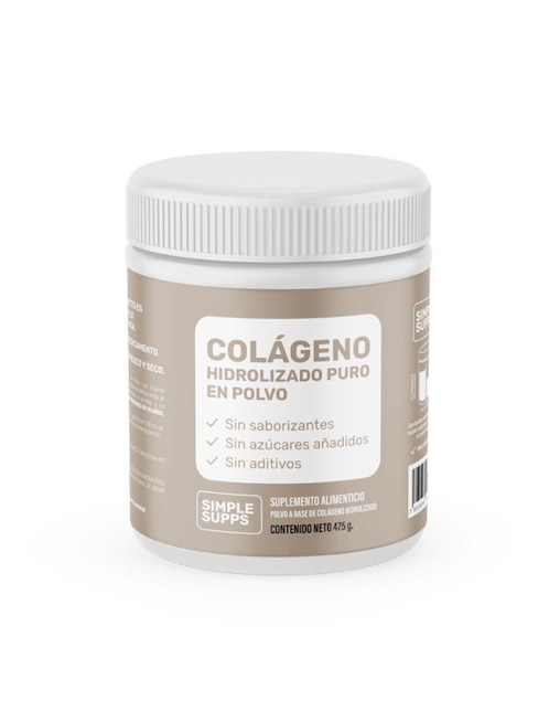 Colágeno hidrolizado polvo Simple Supps con 2 aminoácidos sabor natural 475 g
