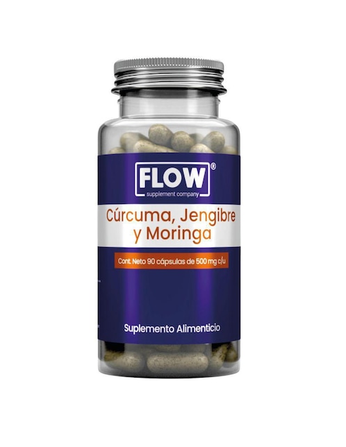 Curcuma Jengibre y Moringa Flow con cúrcuma, jengibre, moringa sabor natural 90 cápsulas