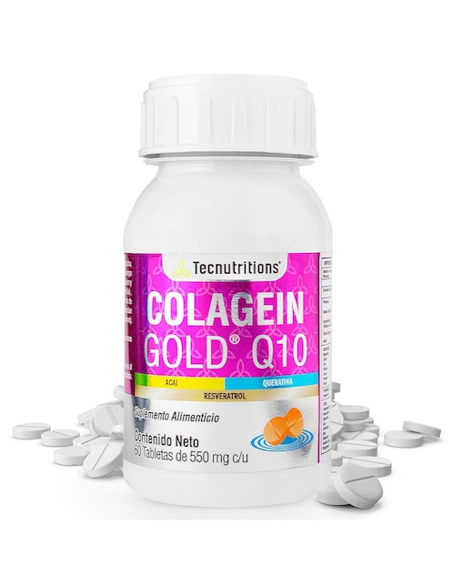 Colagein Gold Q10 Tecnutritions con colágeno, vitamina e, queratina, e inositol de 60 tabletas