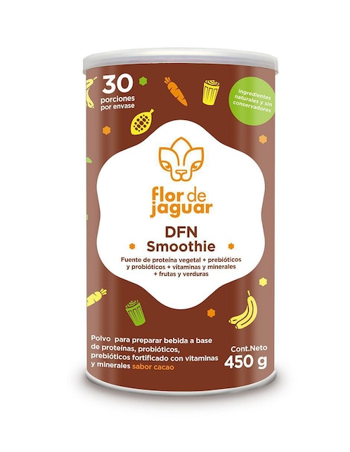 FLOR DE JAGUAR DFN Smoothie Flor De Jaguar con enzimas digestivas y probióticos sabor cacao de 450 g