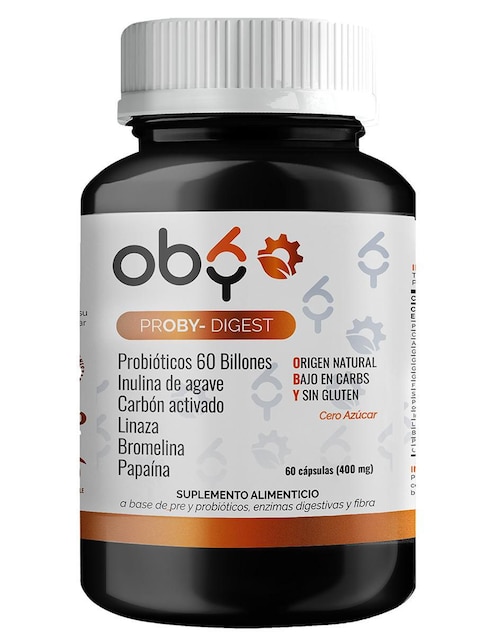 Suplemento alimenticio Probioticos 60 billones prebióticos inulina de agave. enzimas digestivas bromelina y papaina. probioticos mujer y hombre para 60 dias oby 60 cápsulas