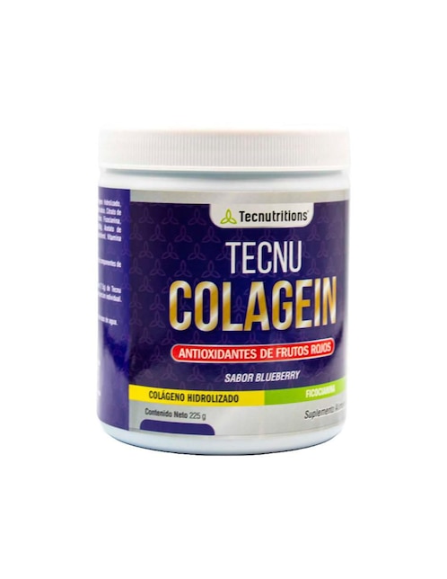 Suplemento alimenticio Tecnu Colagein Tecnutritions con colágeno Hidrolizado con Biotina y Ácido Hialurónico sabor arándano 225 g