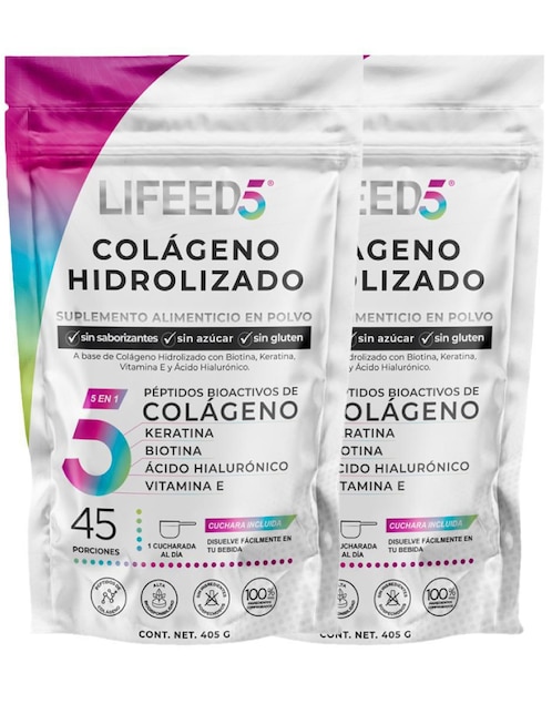 Set suplemento alimenticio Beauty Colageno Hidrolizado Lifeed5 con ácido hialurónico, biotina, keratina y vitamina E 810 g