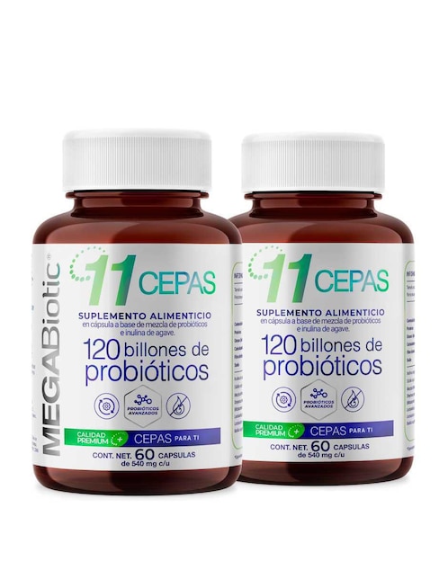 Suplemento alimenticio 2 pack Megabiotic con probióticos, inulina de agave y aloe vera no saborizado 120 cápsulas