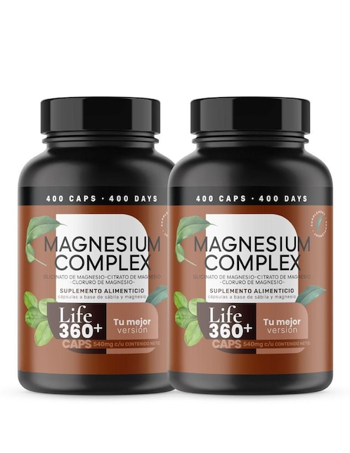 Set Magnesium Complex lLfe360+ con citrato de magnesio, glicinato de magnesio, gluconato de magnesio y óxido de magnesio reforzados con áloe vera 800 cápsulas