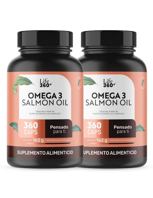 2 pack vitamina e + aceite de salmón (omega 3, dha y epa) Life360+ con omega 3, dha, epa y vitamina e de 162 g