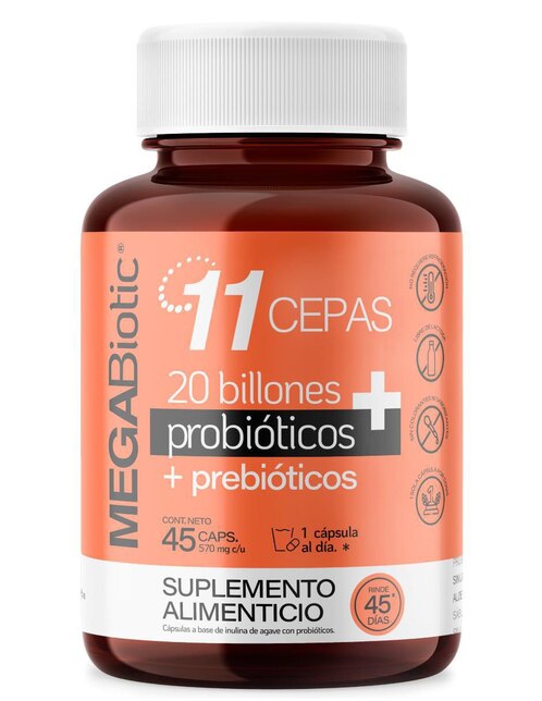 Suplemento 11 cepas 20 billones probióticos Megabiotic no saborizado 45 cápsulas