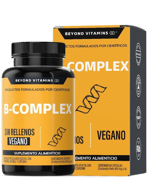 B-Complex  Vitaminas Complejo B Beyond Vitamins con inositol, biotina, colágeno hidrolizado, vitamina b1, b2, b3, b5, b6, b12, c, d3, e, k, ácido fólico, zinc, maca negra, maca amarilla y maca roja 60 cápsulas