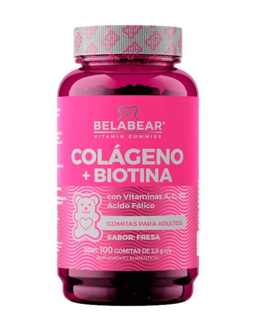 Suplemento alimenticio colágeno +biota Belabear sabor fresa de 100 gomitas