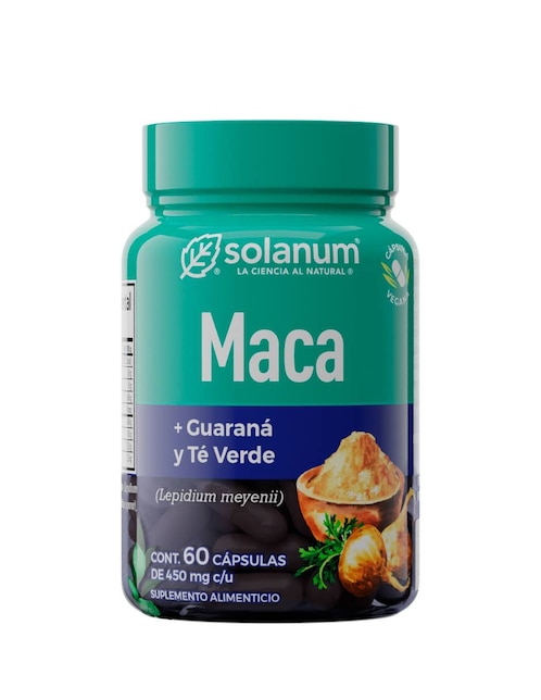 Suplemento alimenticio Maca+ Guarana y Té Verde Solanum 60 cápsulas