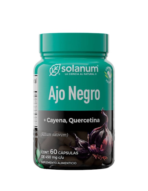 Suplemento alimenticio Ajo Negro + Cayena, Quercetina Solanum 60 cápsulas