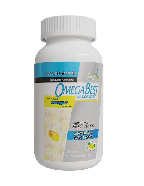 OmegaBest Best Health con omega 3, aceite de salmón, dha y epa sabor mandarina - limón de 120 cápsulas