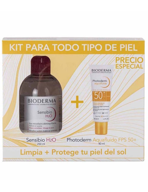 Kit tratamiento facial Sensibio H2O + Photoderm Aquafluido FPS 50+ hidratante Bioderma