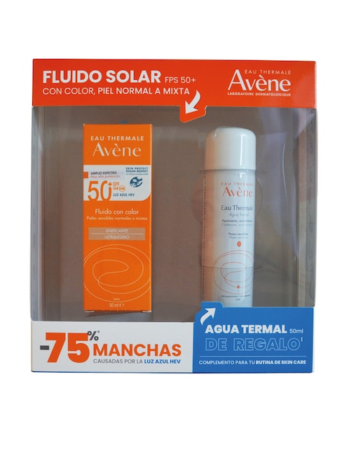 Protector solar fps" 50+ Kit proteccion solar rostro fluido color Avène Linea Naranja 2 piezas