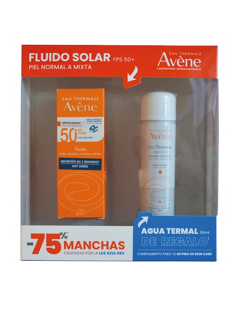 Protector solar fps 50+ Kit proteccion solar rostro fluido sin color Avène Linea Naranja 2 piezas