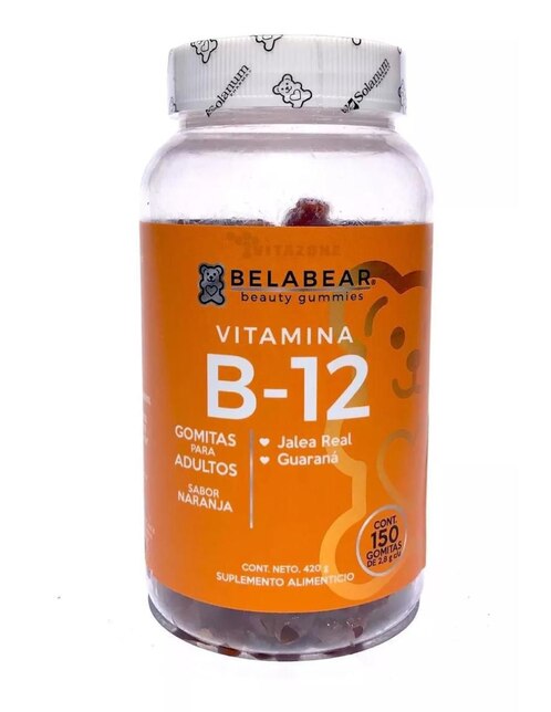 Vitamina B12 con Jalea Real Belabear con hoja de té verde orgánica sabor naranja 100 gomitas