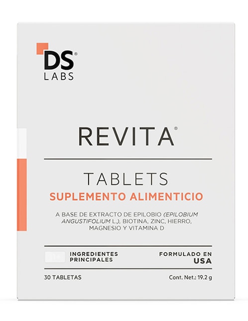 Imagen de producto Revita Ds Laboratories con epilobio, biotina, zinc, hierro, magnesio y vitamina d