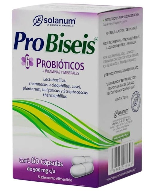 Probiseis Probióticos + Vitaminas y Minerales Solanum con vitamina C 60 cápsulas