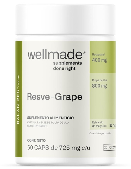 Suplemento alimenticio Resveratrol Wellmade 60 cápsulas