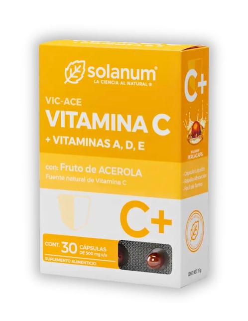 Vitamina C + Vitaminas A, D, E Fruto de Acerola Solanum 30 cápsulas