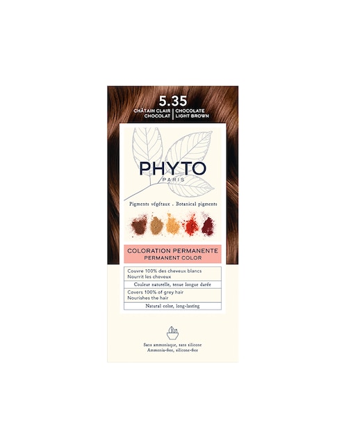 Tinte para cabello Phyto tono 5.35 castaño claro chocolate