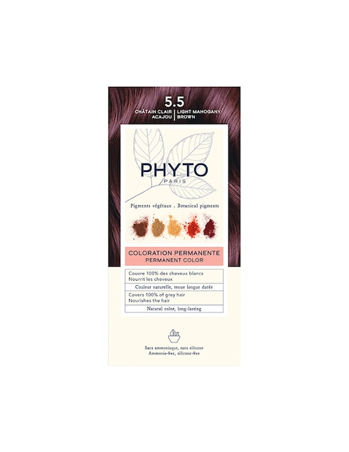 Tinte para cabello Phyto tono 5.5 castaño claro caoba