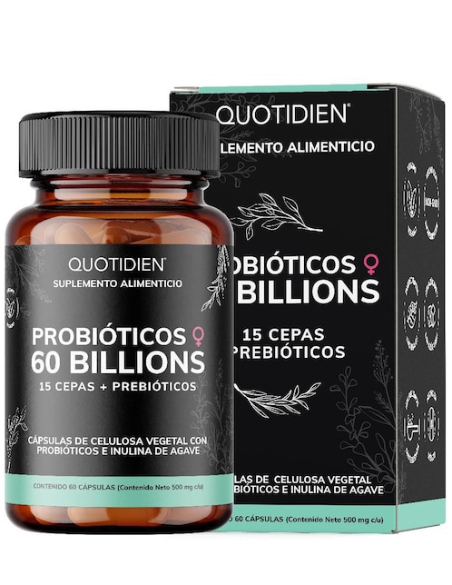 Probioticos 60 Billion + Prebióticos Quotidien con probióticos, prebióticos, inulina de agave y aloe vera 60 cápsulas