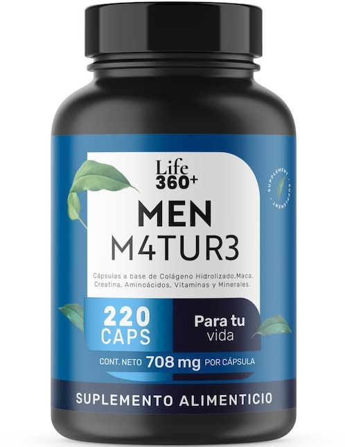 Men M4TUR3: Suplemento masculino a base de Colágeno, Maca, Creatina, Vitaminas y Minerales Life 360+ Life360+ de 220 cápsulas