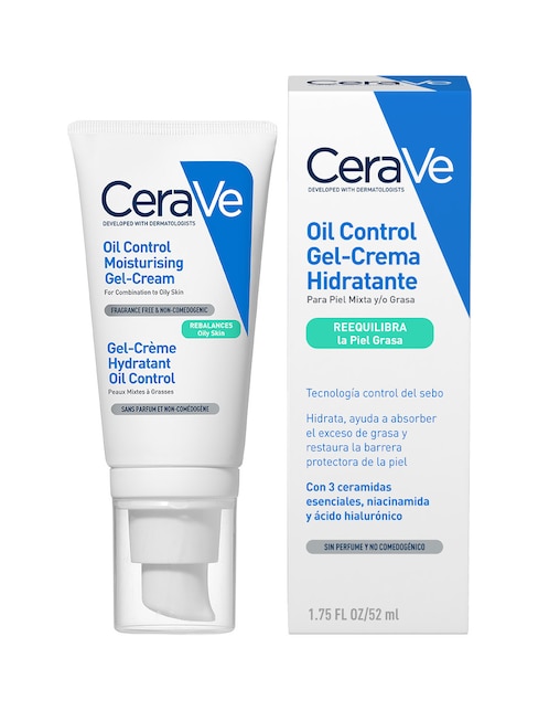 Crema facial recomendada para matificar e hidratar de día y noche Gel-Crema Cerave Oil Control para piel mixta y grasa