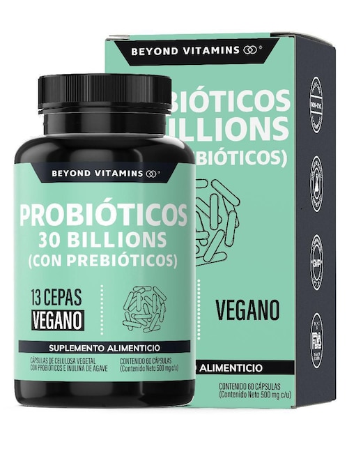 Probioticos 30 Billion Prebióticos Inulina de Agave 13 Cepas Beyond Vitamins