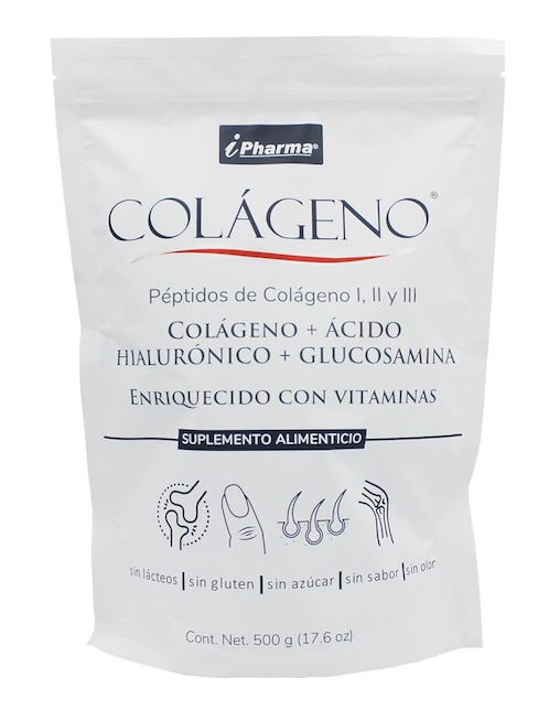 Ipharma Péptidos bioactivos I,II y IIII de Colágeno + Ácido Hialurónico + Glucosamina con Vitaminas Colágeno