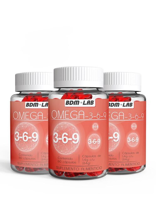 Suplemento BDM Lab con omega 3 ,6 y 9, aceite de salmón, aceite de linaza y aceite de oliva extra virgen