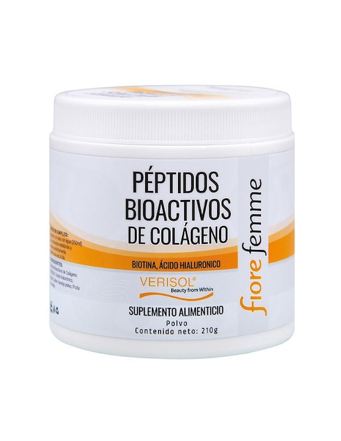 Beauty Péptidos Bioactivos de Colágeno Fiore Femme con ácido hialurónico, biotina sabor naranja