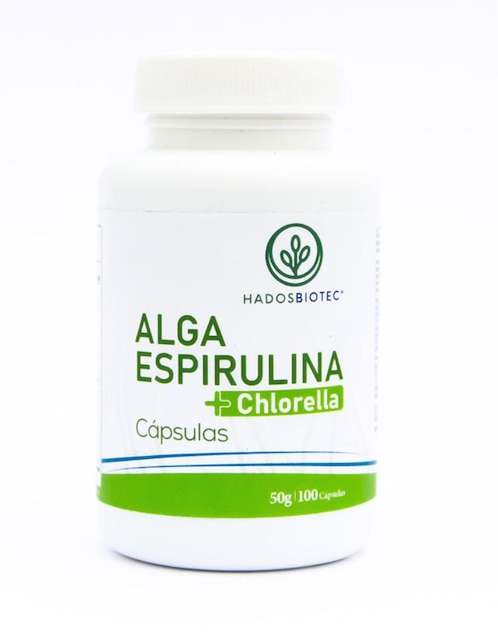 Alga Espirulina + Chlorella cápsulas Hadosbiotec con Ingredientes naturales Sin conservadores ni aditivos 50 g Hadosbiotec con alga espirulina de 100 cápsulas