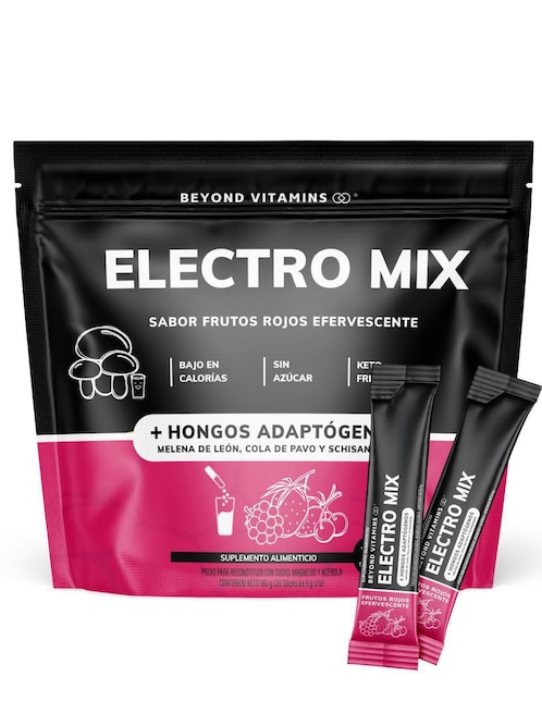Electrolitos sin azúcar efervescente con hongos Beyond Vitamins sabor frutos rojos de 180 g