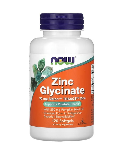 Glicinato de zinc, blandas Now con zinc de 120 cápsulas