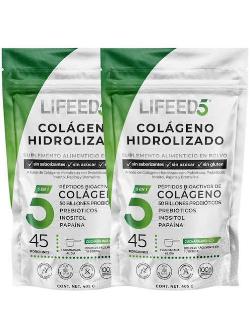 2 pack colágeno hidrolizado Lifeed5 Life360+ con  probióticos 50 billones enzimas digestivas y prebióticos