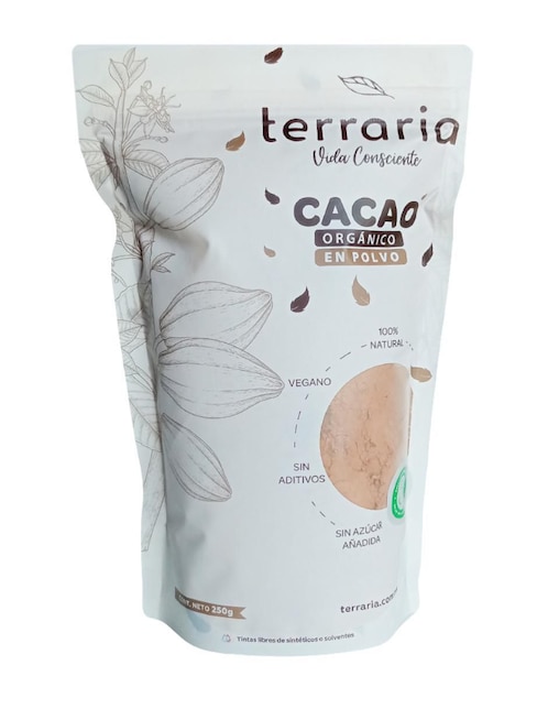 TERRARIA Cacao en polvo orgánico Terraria con vitaminas y minerales sabor cacao de 250 g