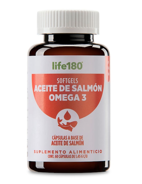 Softgels Life 180 con omega 3, aceite de salmón, dha y epa de 60 cápsulas